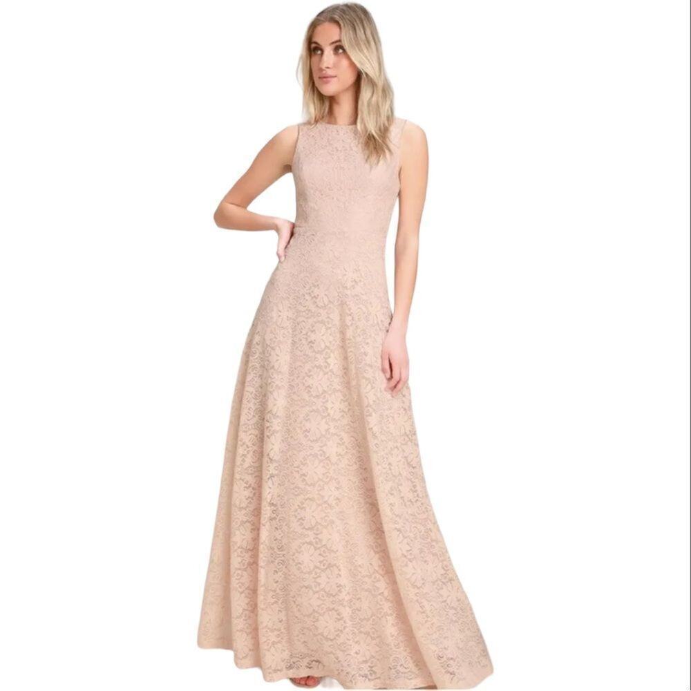 Lulu’s Lace Blush Scoop Back Gown Dress Small